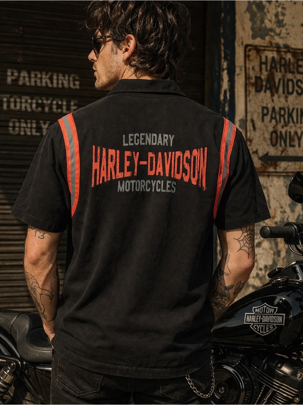 Harley-Davidson XL Black Graphic Polo Shirt Back Logo Biker Y2K Streetwear